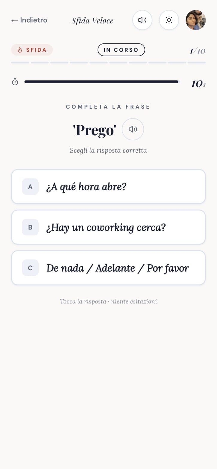 A Sfida Veloce question with the timer bar running.