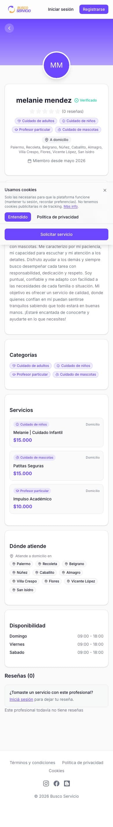 El mismo perfil de profesional, en móvil.