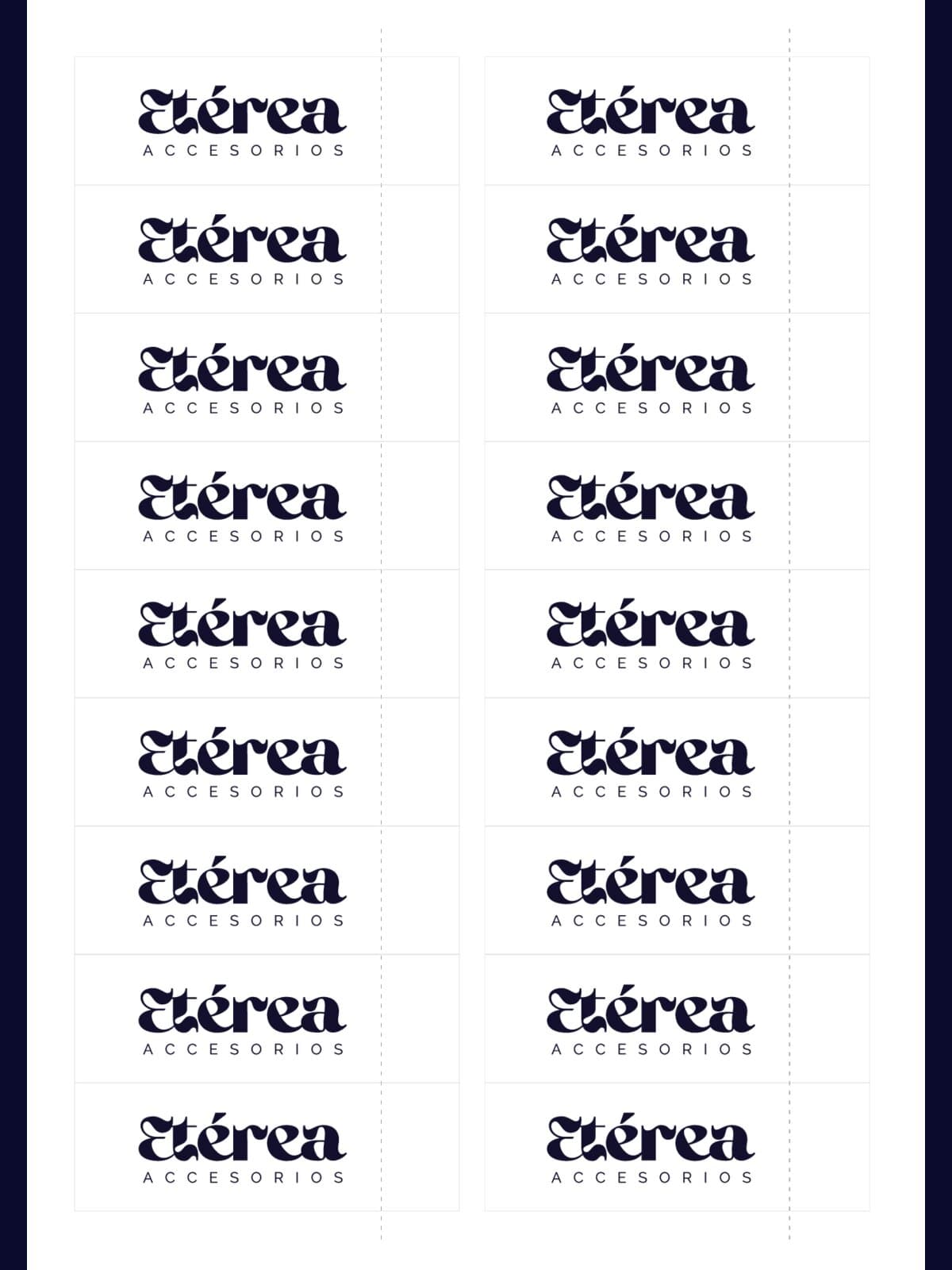 A sheet of Etérea stickers.