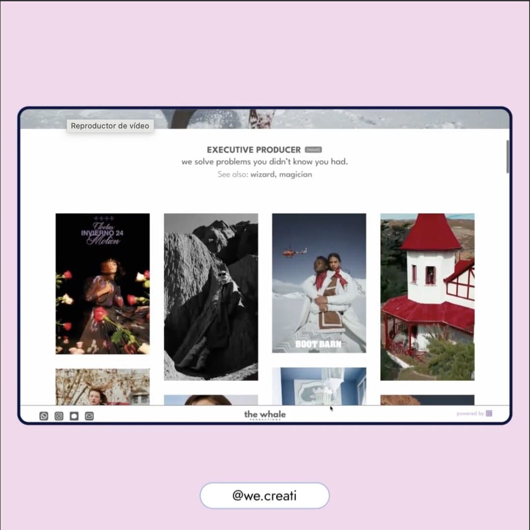The Whale Productions website in a browser.