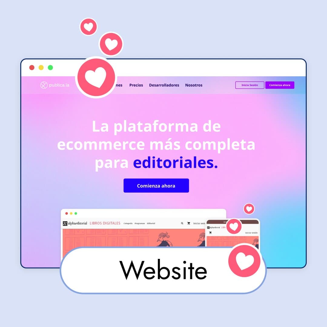 Website: the publica.la home with its gradient hero.