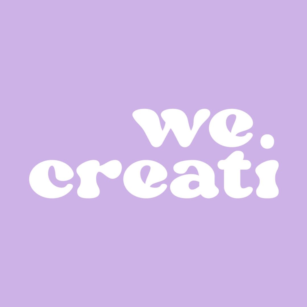 The we.creati wordmark in white on lilac.