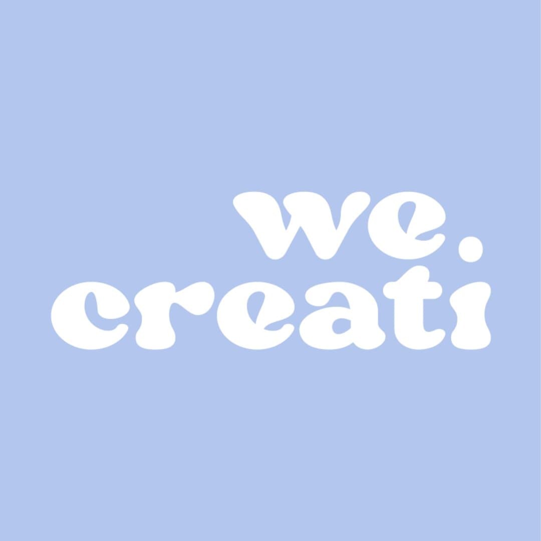 The we.creati wordmark in white on periwinkle.